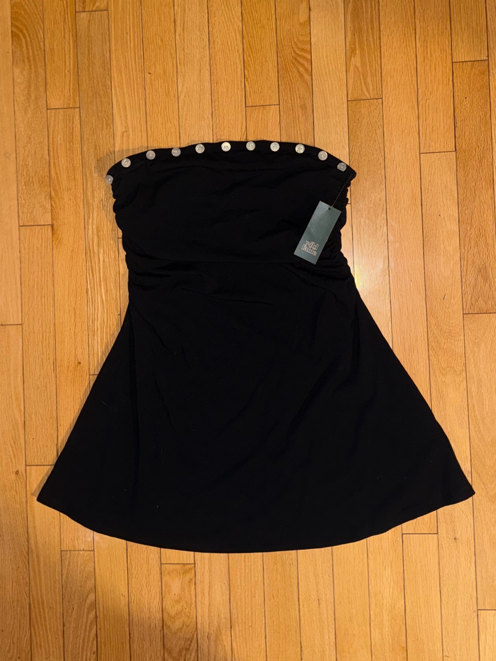 Black Strapless Summer Dress with Buttons
